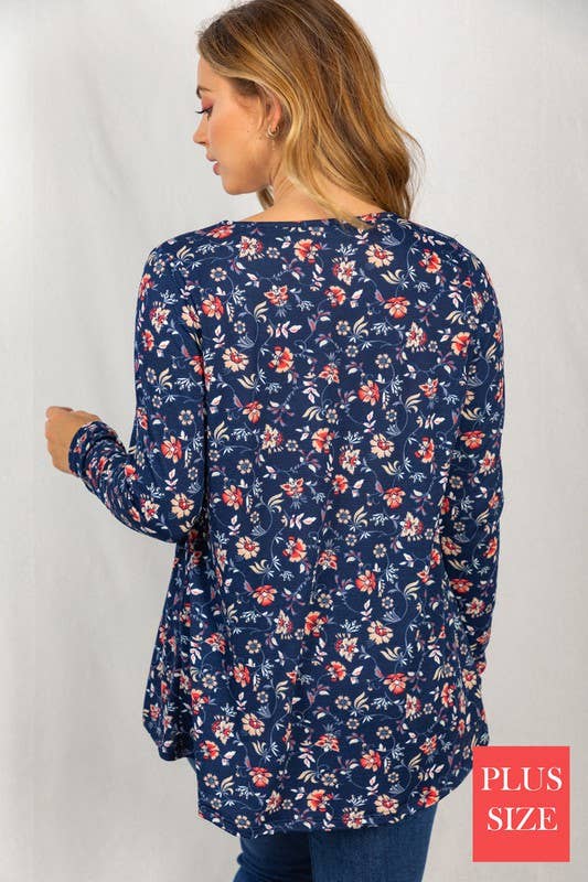 Long Sleeve Floral Print Knit Top (Plus only)