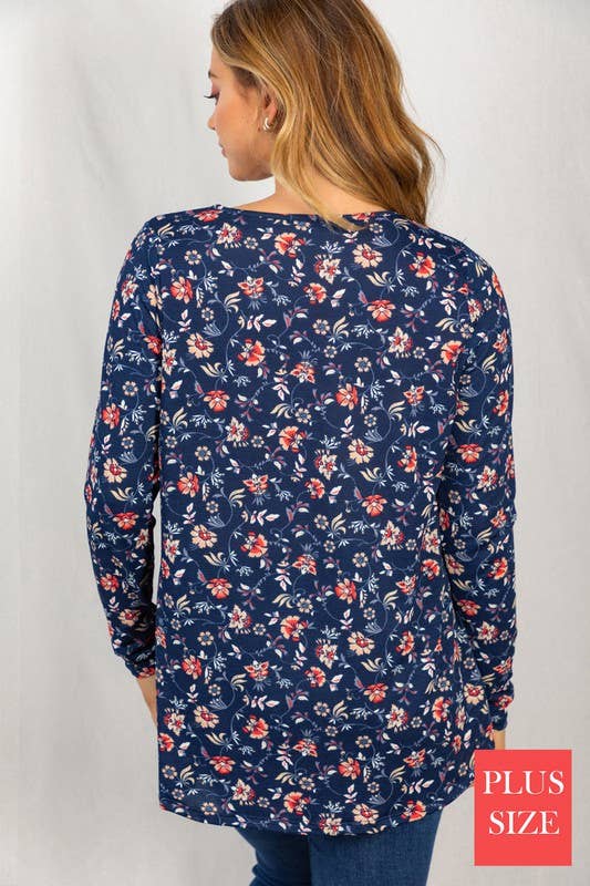 Long Sleeve Floral Print Knit Top (Plus only)