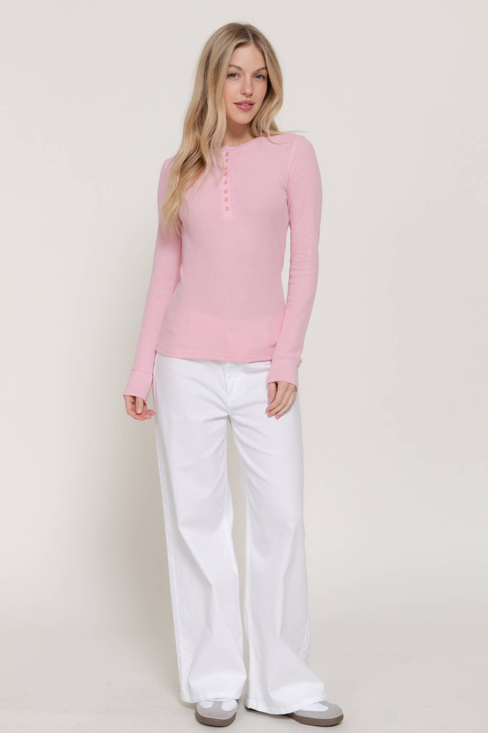 Long Sleeve Henley Thermal Knit Top