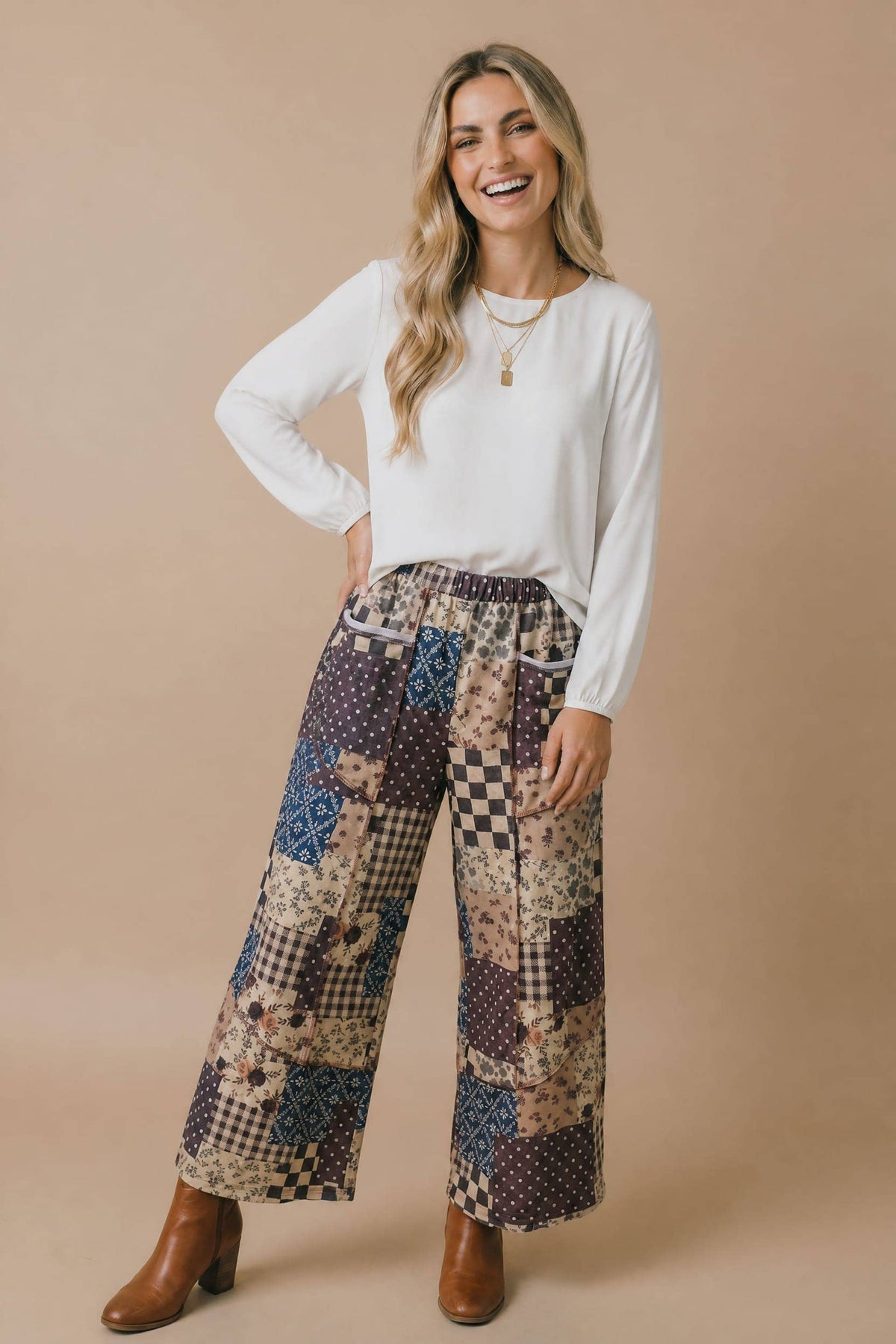 Patchwork Floral French Terry Pants (PLUS)