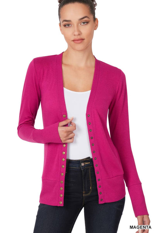 Snap Button Cardigan--Hot Pink