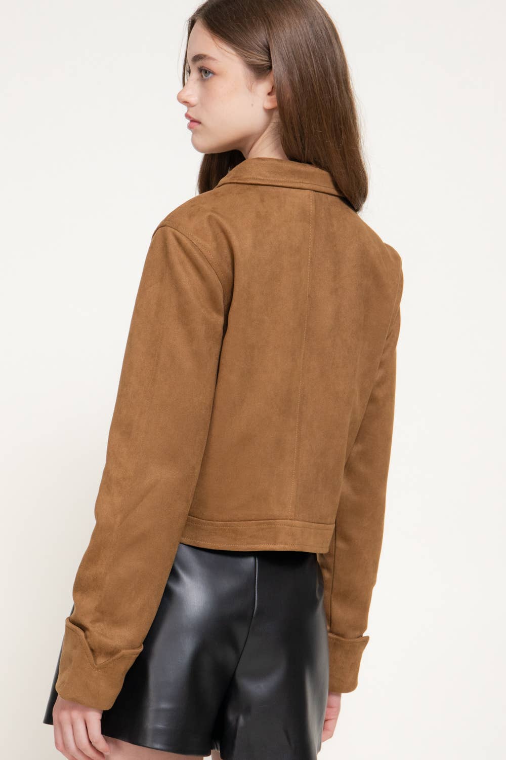 Long Sleeve Faux Suede Jacket with Stud Detail