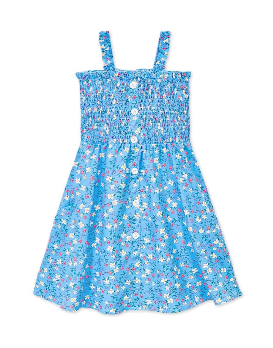 Girl's Blue White Floral Smocked Dress
