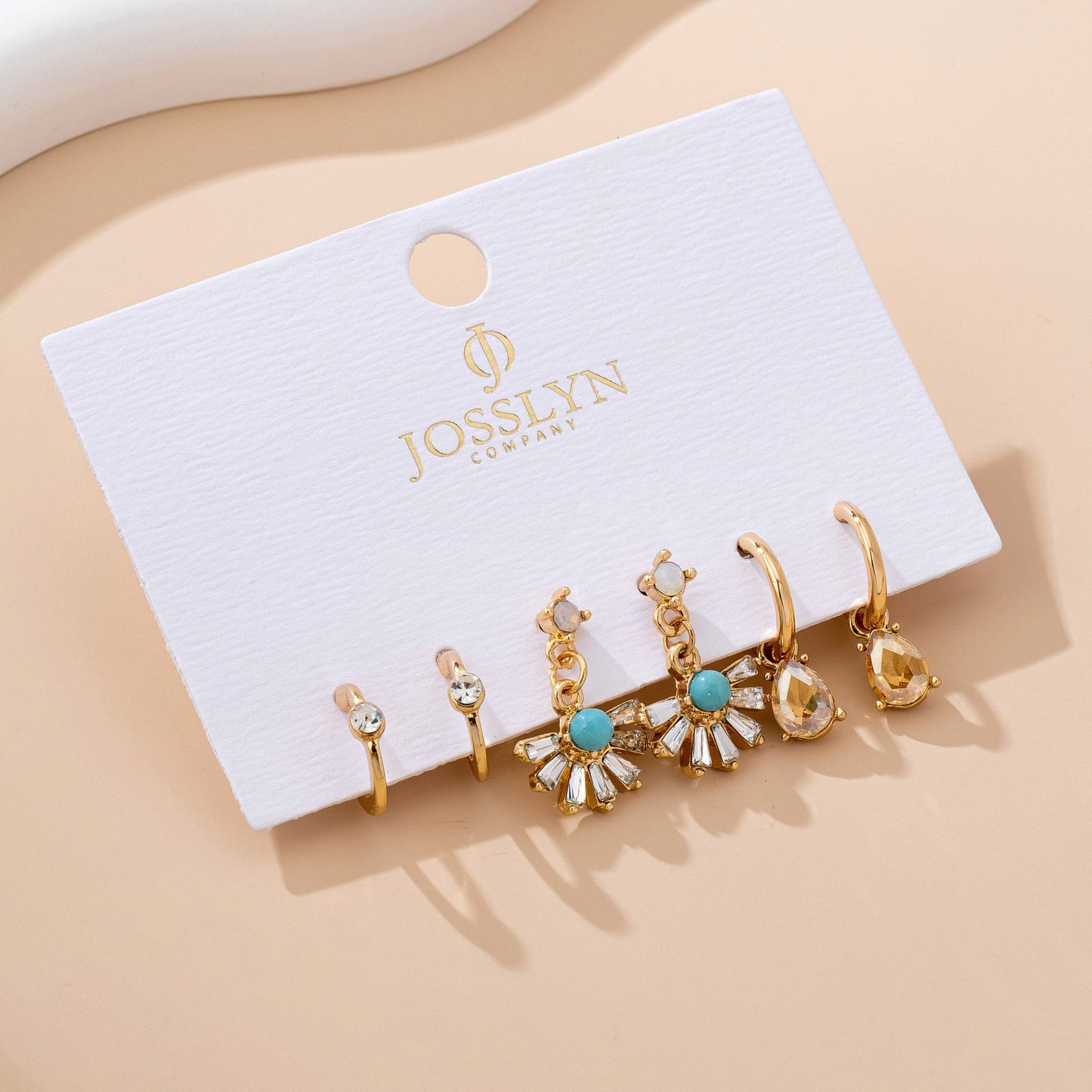 Turquoise Rhinestone Charm Hoop Trio Earring Set