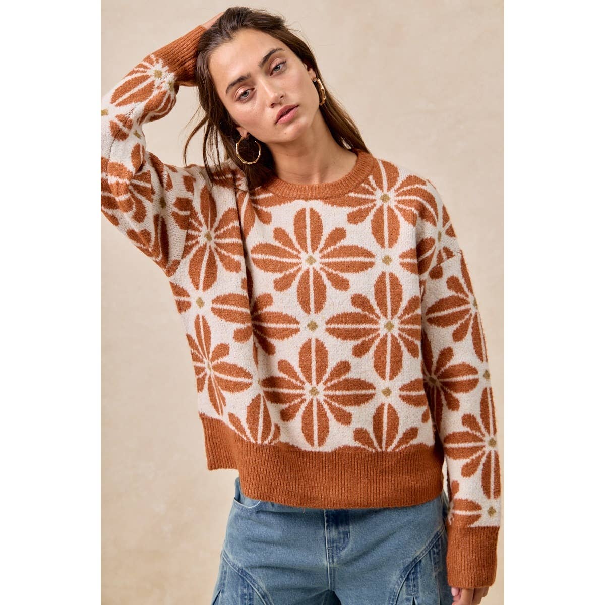 Flower Power Rust Knit sweater