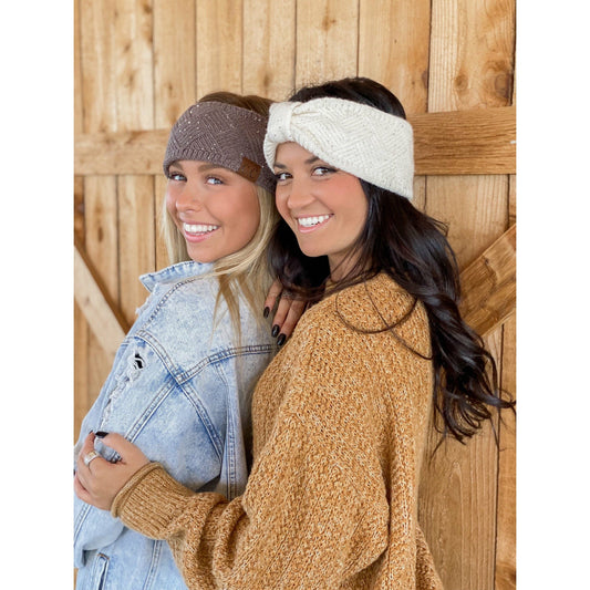 Sequin Brioche Cable Knit C.C Head Wrap