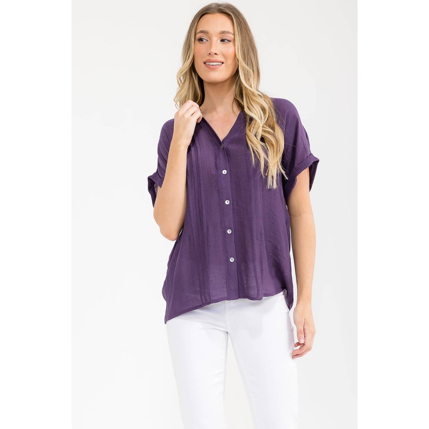 PAPAYA GAUZE PINTUCK SHELL SHIRT