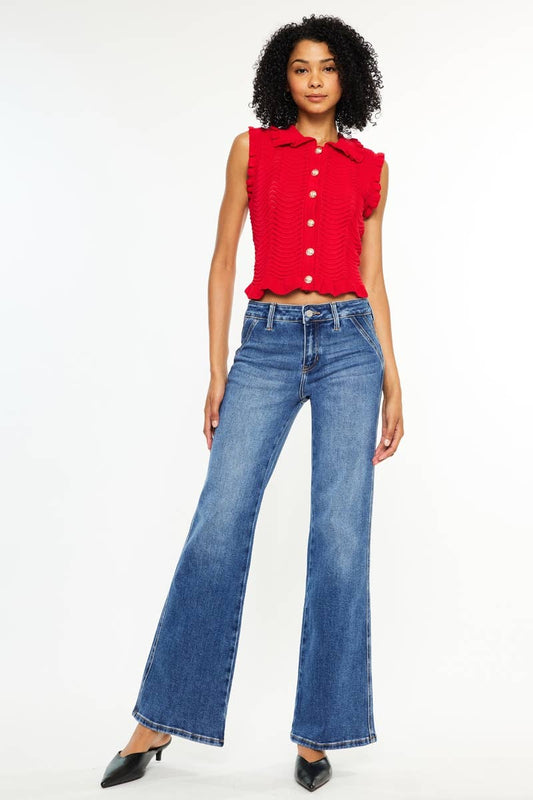 Kancan Petite Mid Rise Wide Flare Jeans