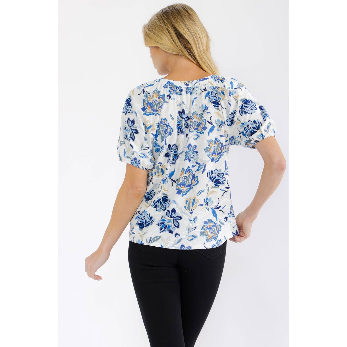 FLORAL JACQUARD PEASANT TOP