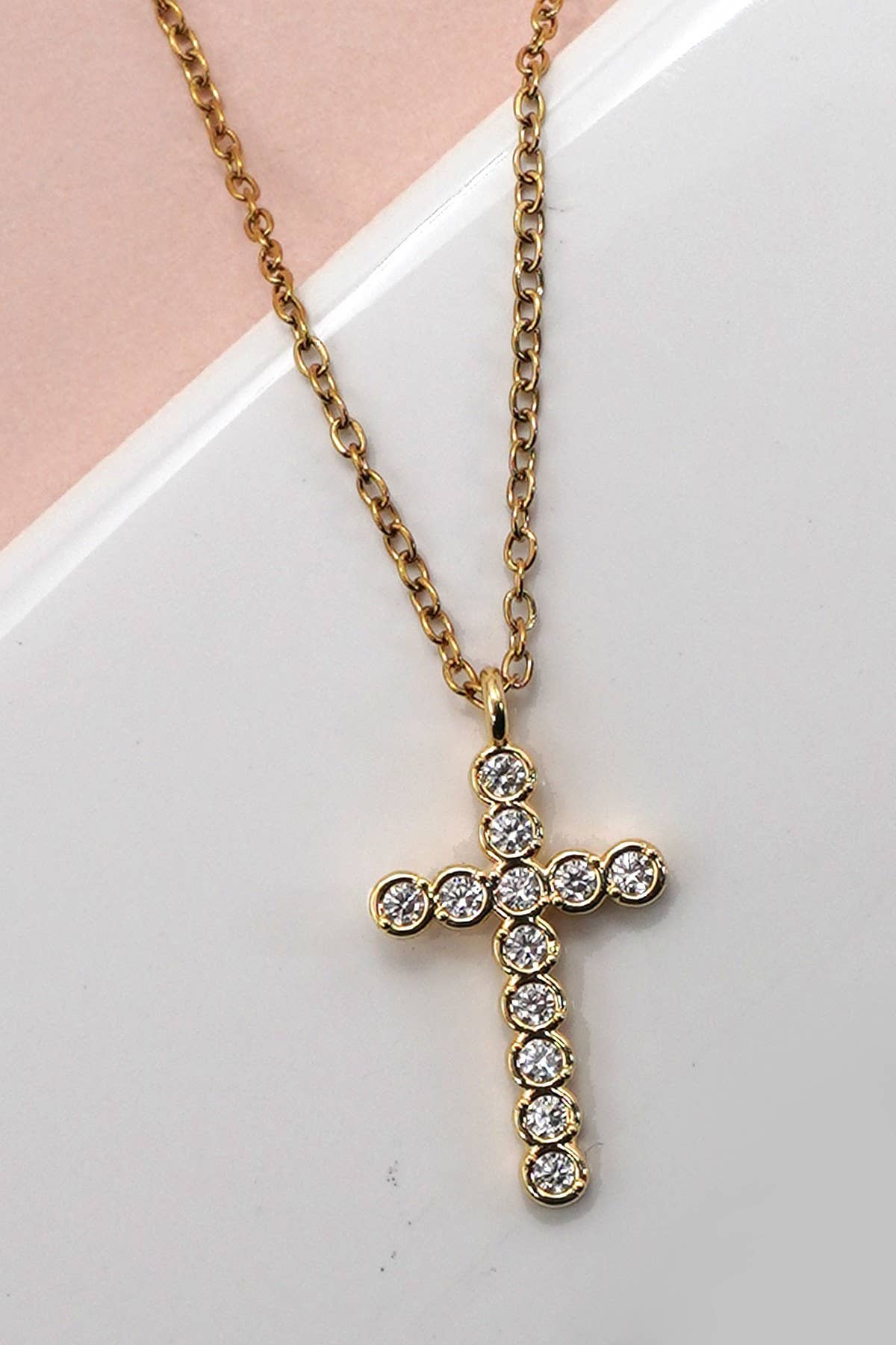Catherine Rhinestone Cross Necklace (Silver or Gold)