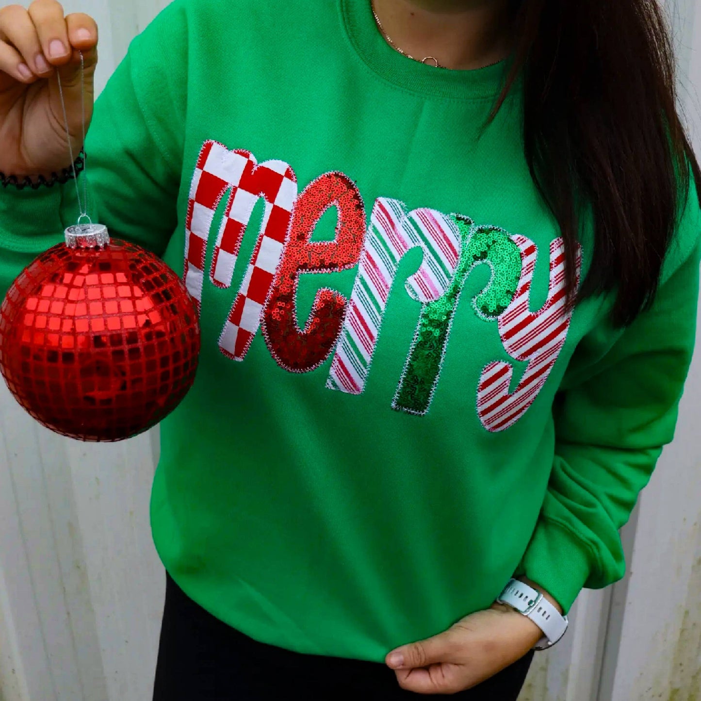 Green Merry Christmas Applique Sweatshirt