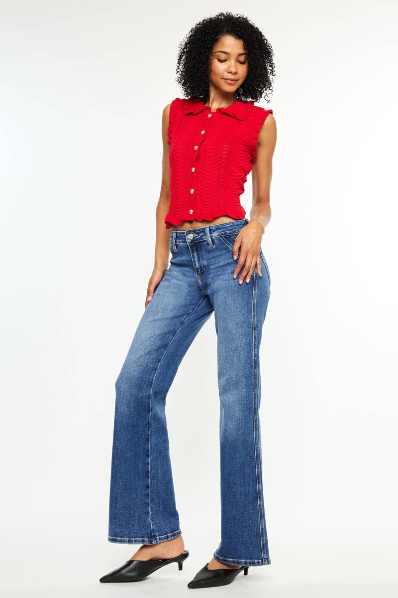 Kancan Petite Mid Rise Wide Flare Jeans