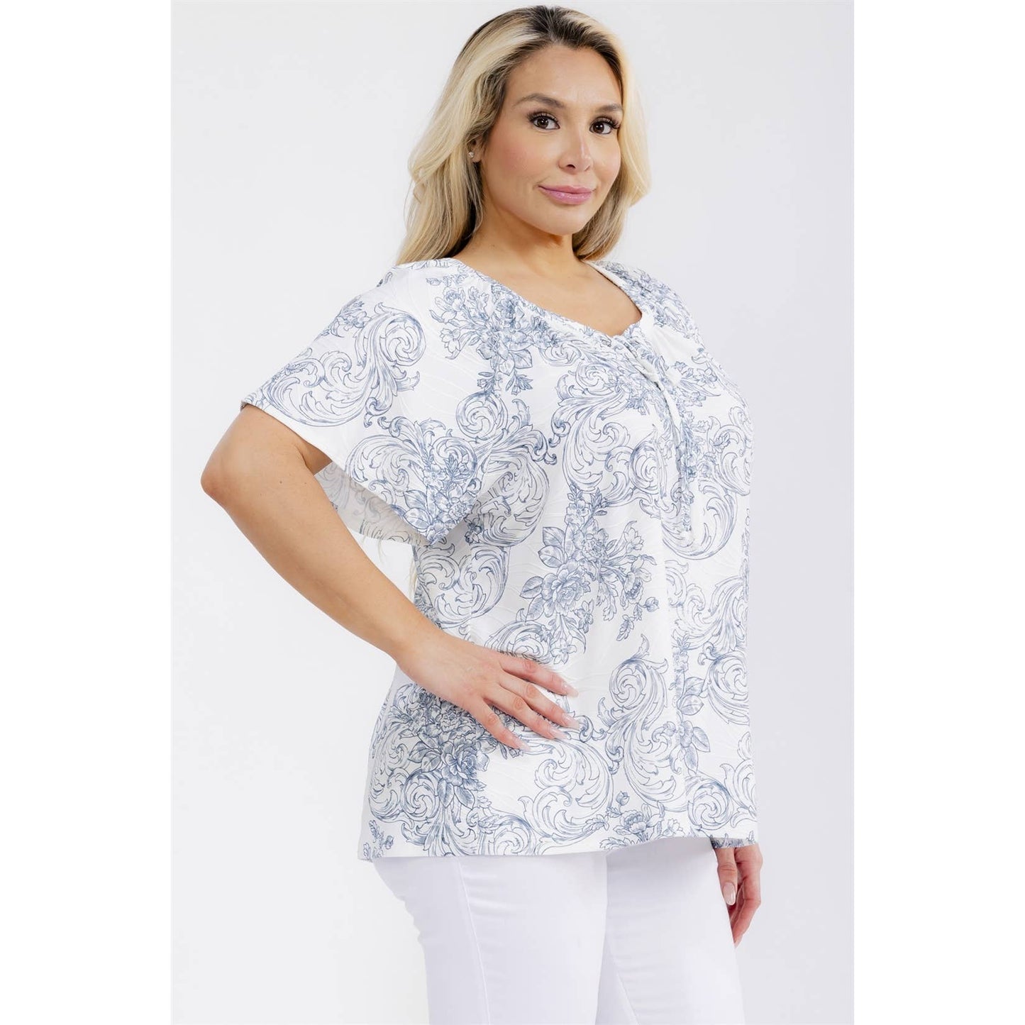 Plus Jacquard Peasant Top