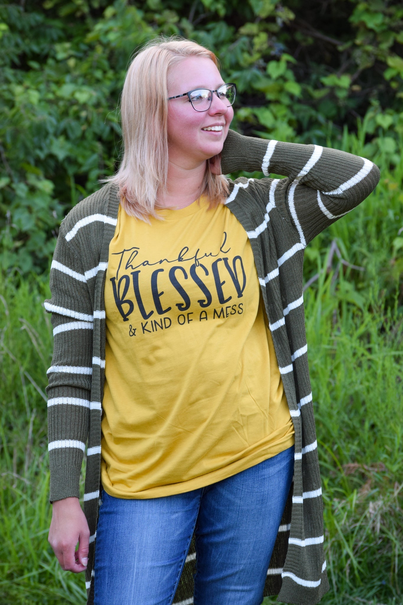 Charlotte Striped Cardigan--Mustard