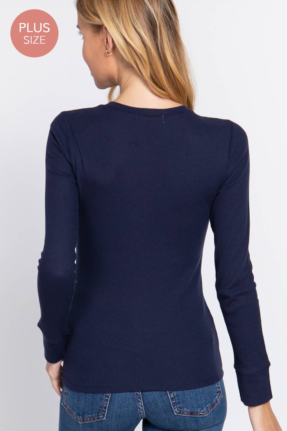 [PLUS SIZE] Long Sleeve Henley Thermal Knit Top