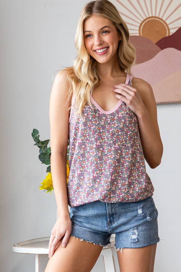 Ditsy Floral V-Neck Tank Top