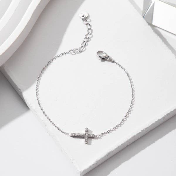 Rhinestone Cross Charm Bracelet