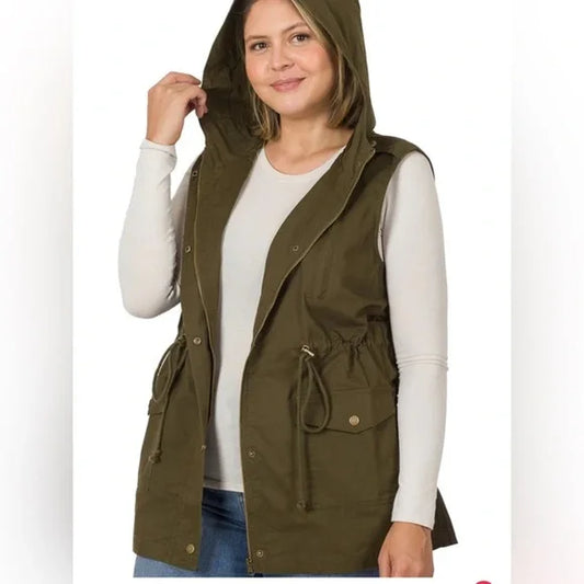 Drawstring Waist Military Hoodie Vest (PLUS)