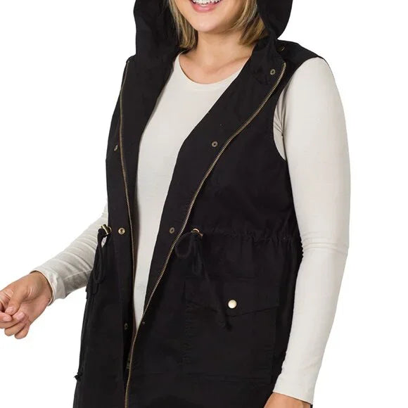 Drawstring Waist Military Hoodie Vest