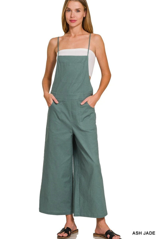 Ash Jade Woven Spaghetti Strap Overalls
