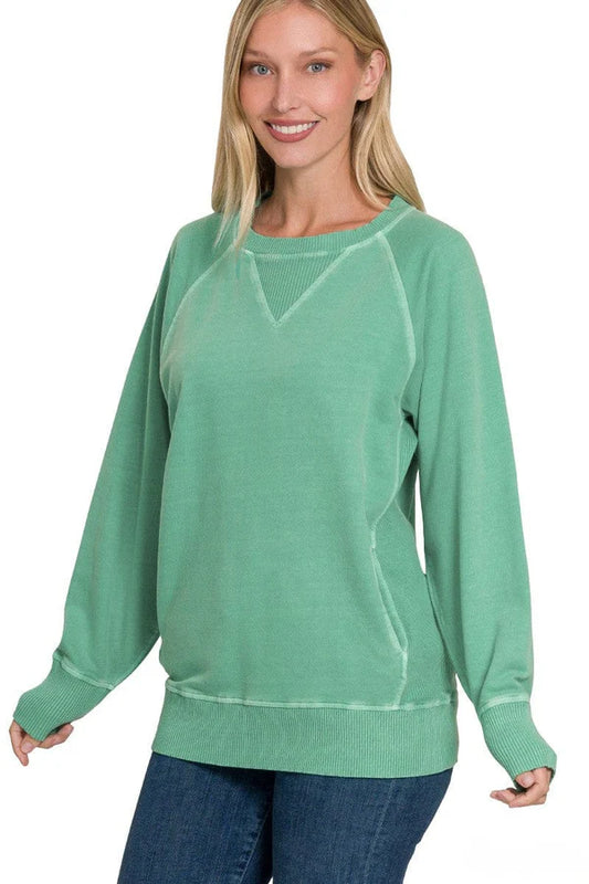 Dark Green Pigment Dyed French Terry Pullover With Pockets
