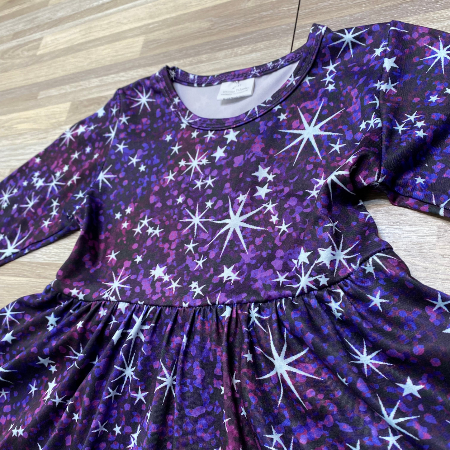 Purple Galaxy Stars Twirly Dress (CC4908)-Dresses-Sparkledots-sparkledots