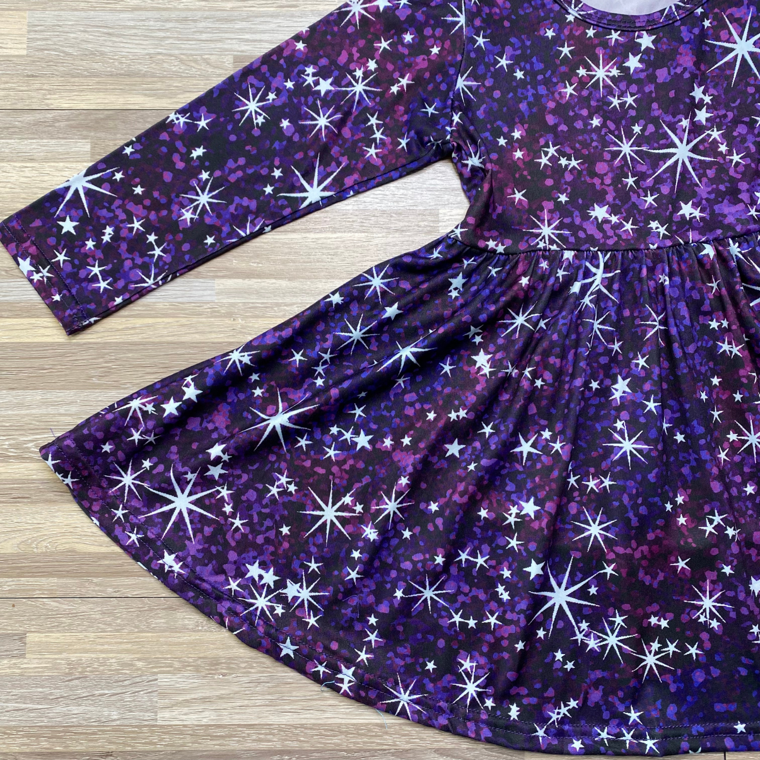 Purple Galaxy Stars Twirly Dress (CC4908)-Dresses-Sparkledots-sparkledots