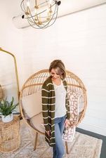 Charlotte Striped Cardigan--Olive