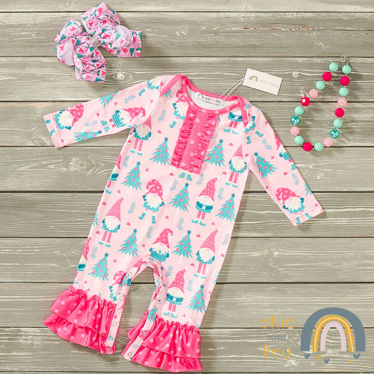 Pink Christmas Gnome Romper