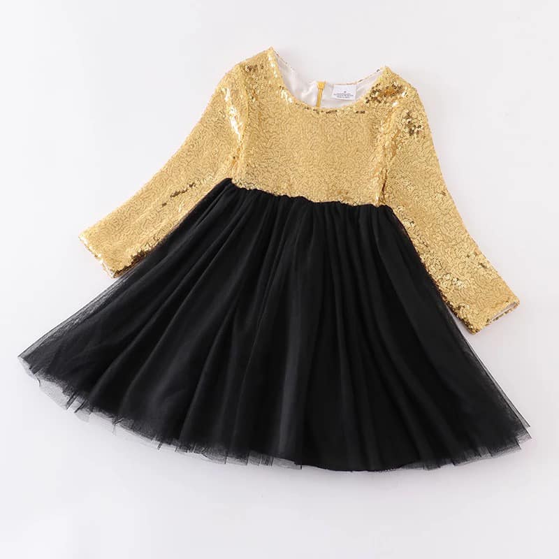 Black & Gold Sequin Party Dress