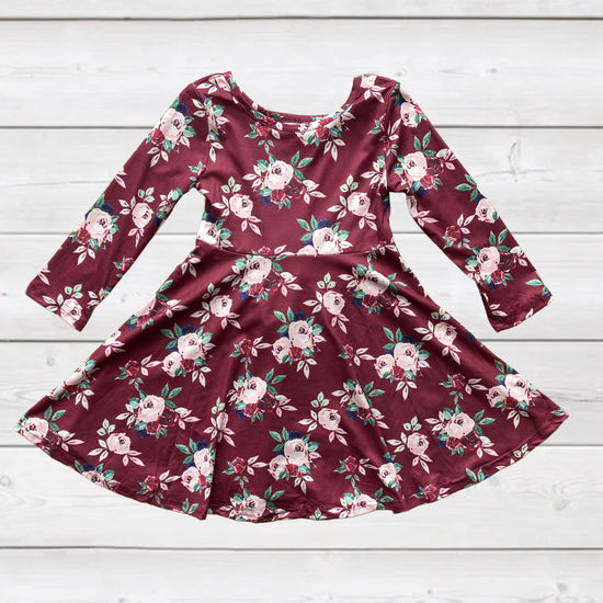 Burgundy Floral Twirly Dress