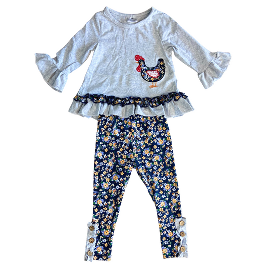Gray & Navy Floral Applique Chicken Outfit
