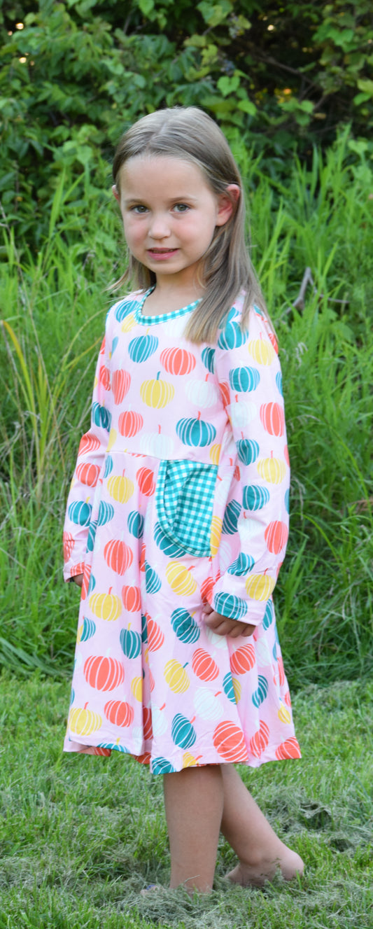 Pink Pumpkin Picnic Pocket Dress