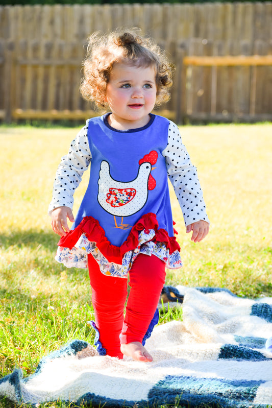 Polka Dot Chicken Applique Outfit