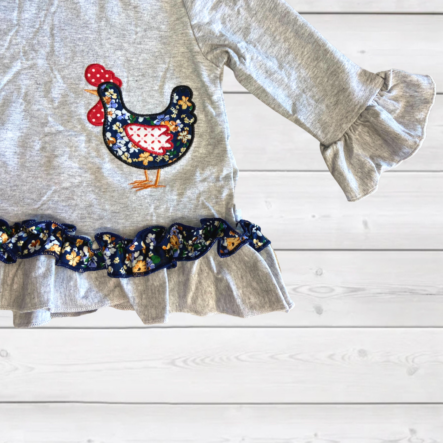 Gray & Navy Floral Applique Chicken Outfit