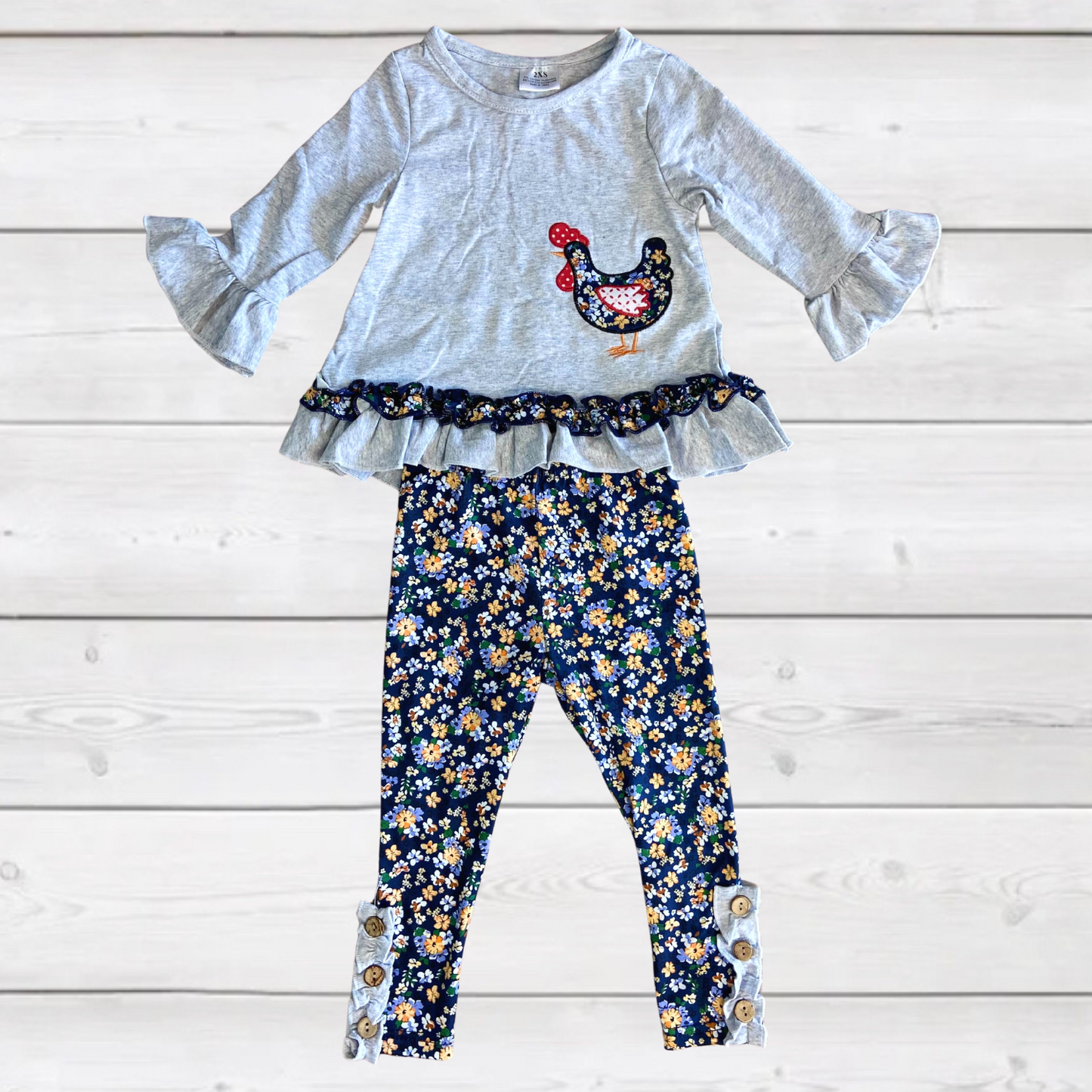 Gray & Navy Floral Applique Chicken Outfit