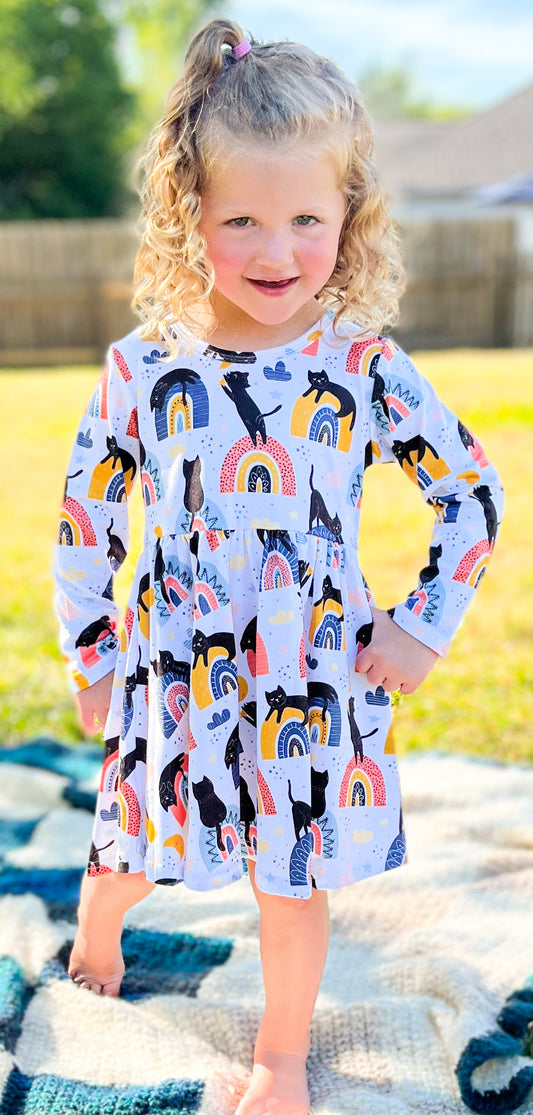 Black Cats & Rainbows Twirly dress