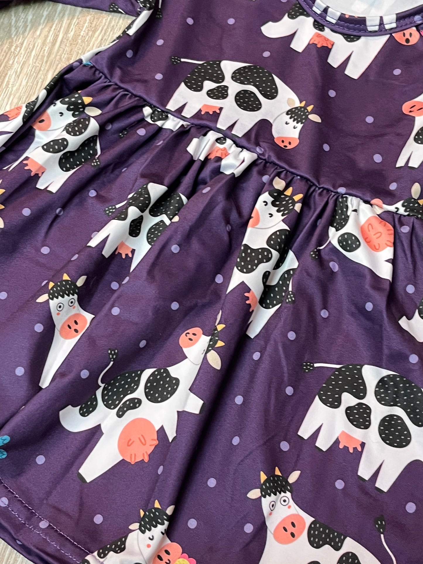 Purple Happy Cows long-sleeve Dress