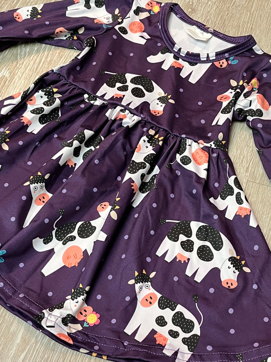 Purple Happy Cows long-sleeve Dress