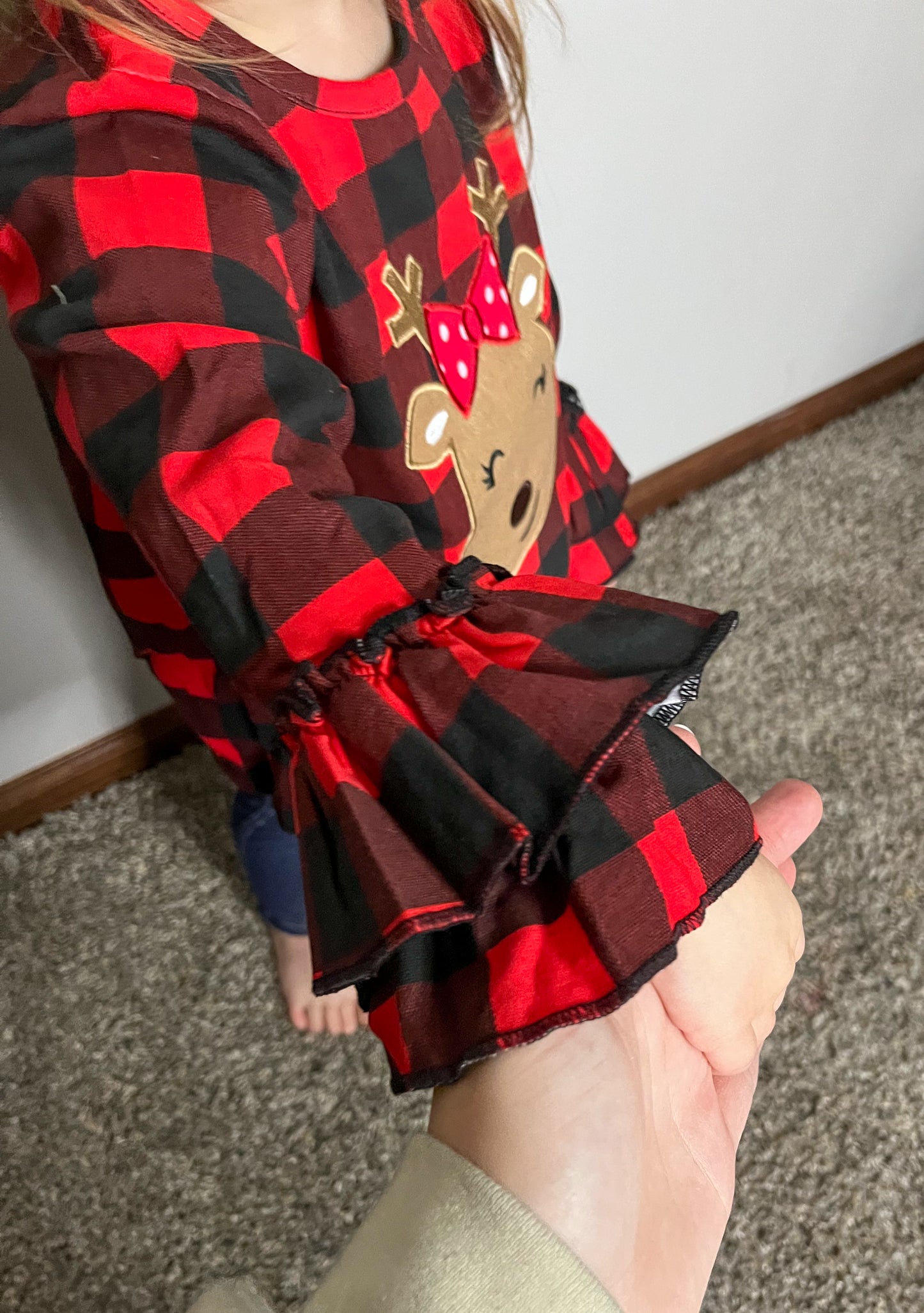 Cutie Reindeer Ruffle Plaid Top