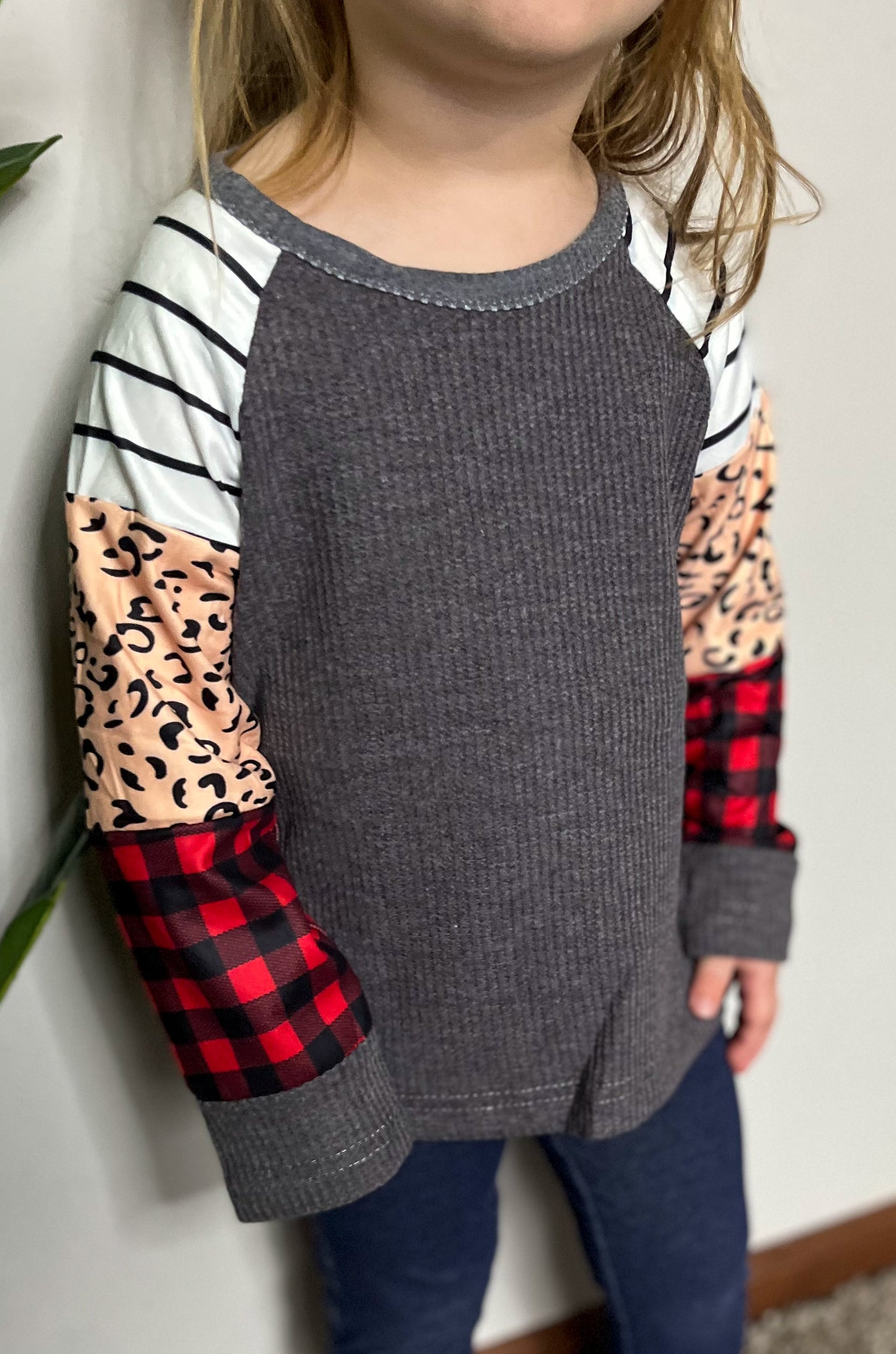 Colorblock Long-Sleeve Charcoal Shirt