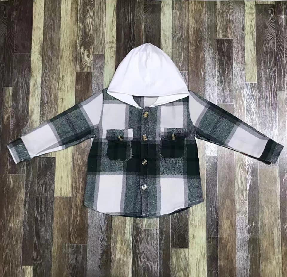 Green Plaid Hooded Flannel