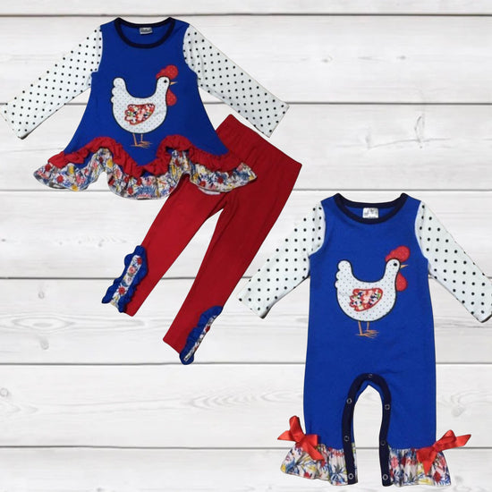 Polka Dot Chicken Appliqué Romper