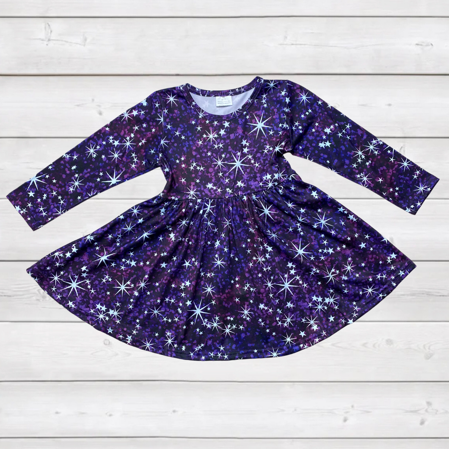 Purple Galaxy Stars Twirly Dress (CC4908)-Dresses-Sparkledots-sparkledots