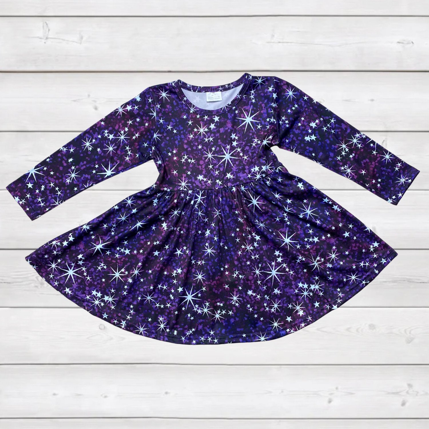 Purple Galaxy Stars Twirly Dress (CC4908)-Dresses-Sparkledots-sparkledots